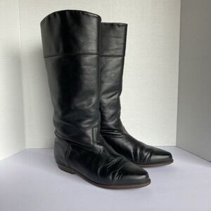 LL Bean Boots‎ Womens 8 Black Leather Riding Boots Tall Cross Stitch Equestrn